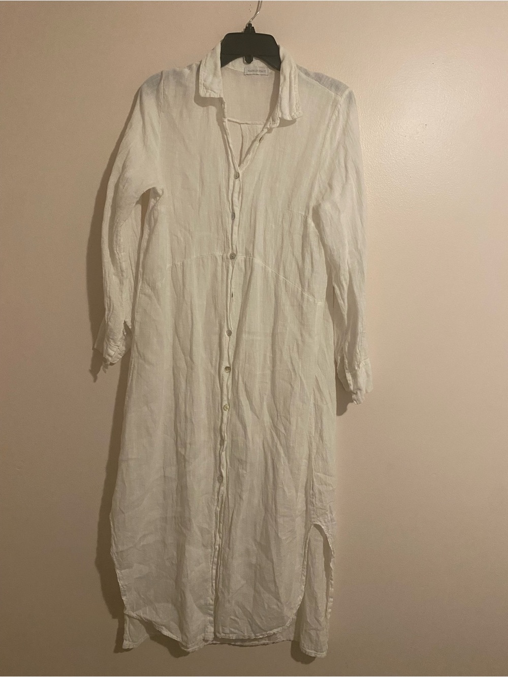 Women's White Long Sleeve Button-Front Maxi Dress